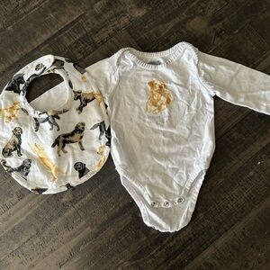 Mud Pie White and Black Dog Print Bib and Bodysuit Set